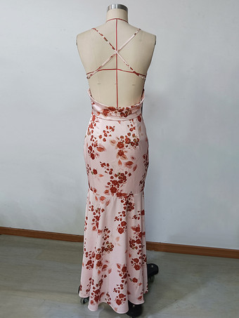 ハイスリット入りフローラルプリントマーメイドマキシパーティードレス 2025