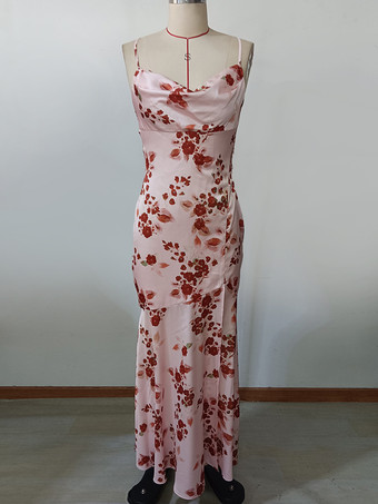 ハイスリット入りフローラルプリントマーメイドマキシパーティードレス 2025