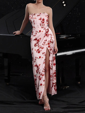 ハイスリット入りフローラルプリントノースリーブマキシパーティードレス 2025