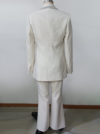 カットアウトウエストとラインストーン装飾が施されたホワイトモダンスーツ2ピースコーデセット2025