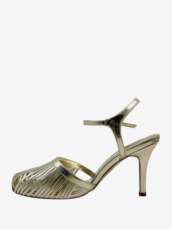 ゴールド ゴールドハイヒールサンダル ラウンドトゥ カットアウト スティレットヒール パーティーシューズ