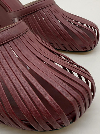 ワインレッド ゴールドハイヒールサンダル ラウンドトゥ カットアウト スティレットヒール パーティーシューズ