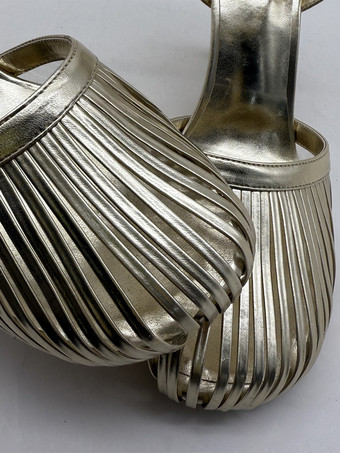 ゴールド バーガンディ ウェッジサンダル ラウンドトゥ カットアウト バックレス サンダルシューズ