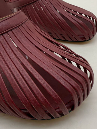 バーガンディ ウェッジサンダル ラウンドトゥ カットアウト バックレス サンダルシューズ