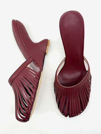 バーガンディ ウェッジサンダル ラウンドトゥ カットアウト バックレス サンダルシューズ