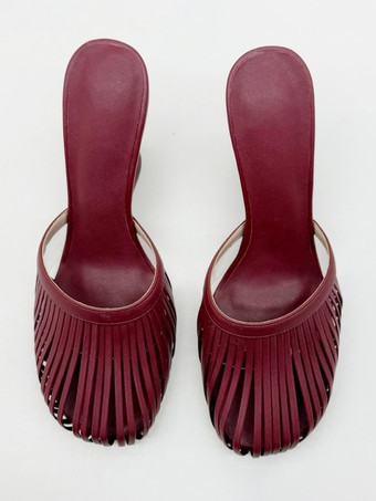 バーガンディ ウェッジサンダル ラウンドトゥ カットアウト バックレス サンダルシューズ