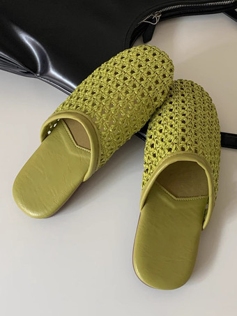 レディース サマーミュール ラウンドトゥ カットアウト フラットミュールシューズ