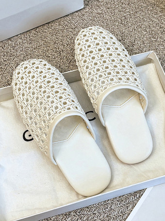 レディース サマーミュール ラウンドトゥ カットアウト フラットミュールシューズ