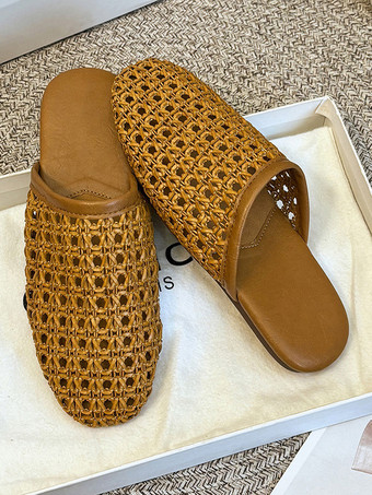 レディース サマーミュール ラウンドトゥ カットアウト フラットミュールシューズ