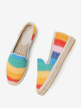 レディースフラットローファー カラフルラウンドトゥ スリッポンローファーシューズ