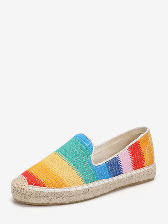 オレンジレディースフラットローファー カラフルラウンドトゥ スリッポンローファーシューズ