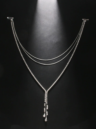 ウェディングステートメントネックレス シルバー ボヘミアン ラインストーン ガールズ