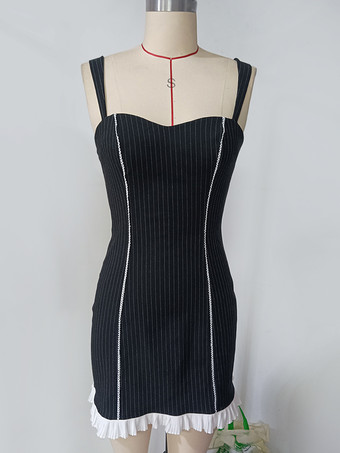 2025年夏にぴったりのブラックストライプボディコンミニスリップドレス