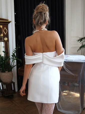 ショート丈ウェディングドレス、デザインネックライン、ショートスリーブ、ショート丈、ショート丈、ブライダルドレス