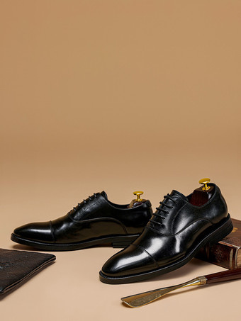 メンズドレスシューズ レザー ポインテッドトゥ レースアップ ローヒール ダービーシューズ