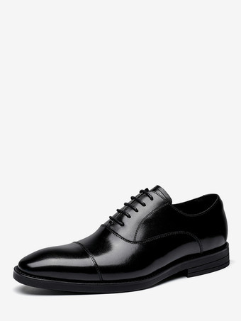ブラック メンズドレスシューズ レザー ポインテッドトゥ レースアップ ローヒール ダービーシューズ
