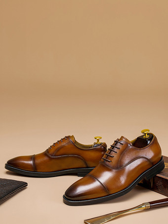 メンズドレスシューズ レザー ポインテッドトゥ レースアップ ローヒール ダービーシューズ