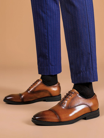 メンズドレスシューズ レザー ポインテッドトゥ レースアップ ローヒール ダービーシューズ