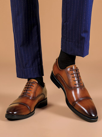 メンズドレスシューズ レザー ポインテッドトゥ レースアップ ローヒール ダービーシューズ