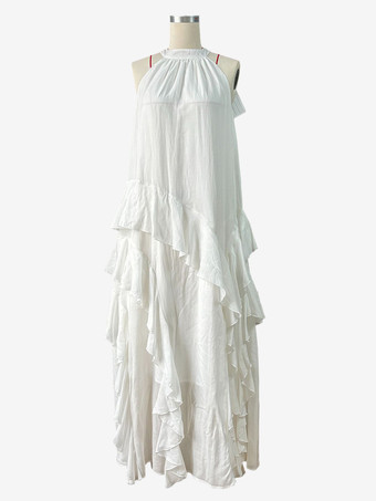 2025年夏のビーチにぴったりな、ハイスリットのノースリーブレイヤードマキシドレス