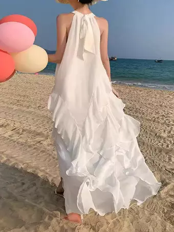 blue dress for baby girl Luxury Open-Back Ruffle Maxi Dress Spiced Ember / S main image 0