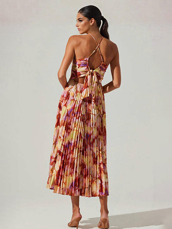 2025年夏向け花柄Vネックロングスリップドレス