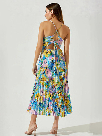 2025年夏向け花柄Vネックロングスリップドレス