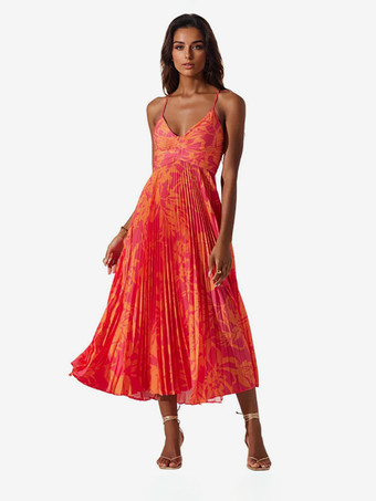 2025年夏向け花柄Vネックロングスリップドレス