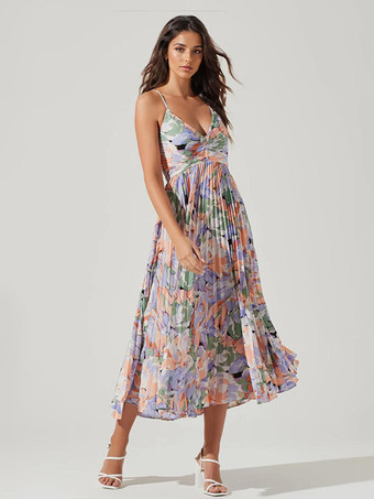 2025年夏向け花柄Vネックロングスリップドレス