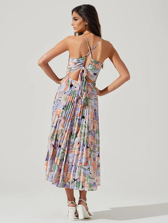 2025年夏向け花柄Vネックロングスリップドレス