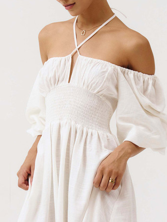 パフスリーブシャーリングロングボヘミアンドレス（スクエアネック）2025