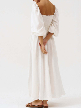 パフスリーブシャーリングロングボヘミアンドレス（スクエアネック）2025