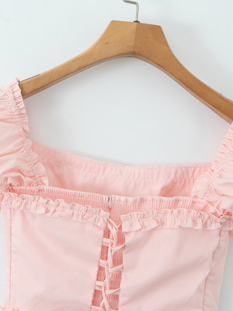 ソフトピンクのオフショルダーミニドレス（パフスリーブ付き）2025