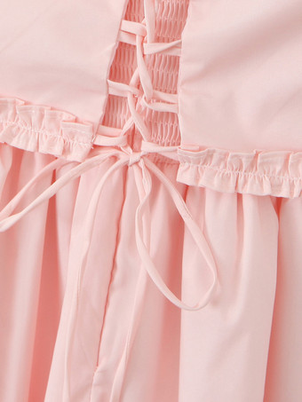 ソフトピンクのオフショルダーミニドレス（パフスリーブ付き）2025