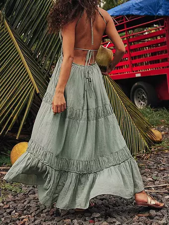 Layered Ruffle Maxi Boho Dress With Backless Design 2026 - Milanoo.com