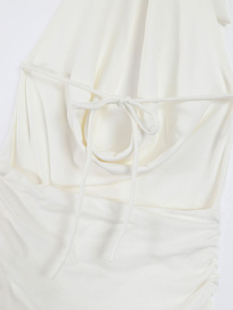 3Dフラワースカート付きホワイトホルターネックマキシドレス 2025