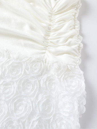 3Dフラワースカート付きホワイトホルターネックマキシドレス 2025