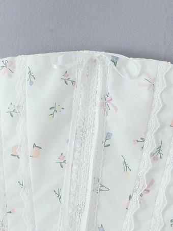 レースの裾とレースアップバックが特徴的な花柄ストラップレスミニドレス 2025