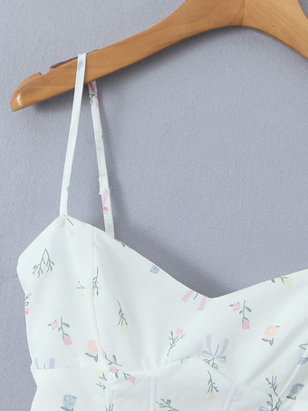 フローラルプリントのスウィートハートネックラインのミニドレス（バックシャーリング付き）2025