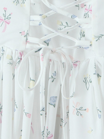 2025年夏向けフローラルプリントのハートネックラインAラインミディドレス