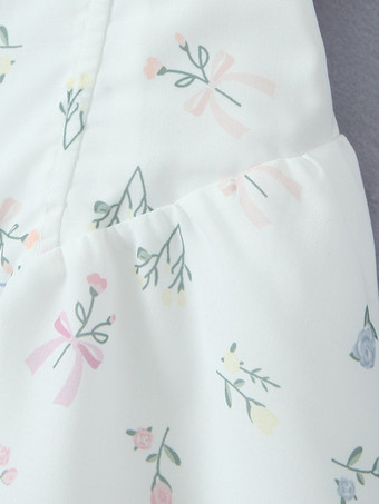 フローラルプリントのスウィートハートネックラインのミニドレス（バックシャーリング付き）2025