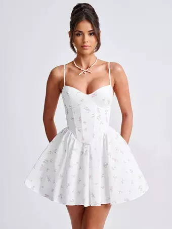 Floral Print Sweetheart Neckline Mini Dress With Shirred Back 2026 Floral Print Sweetheart Neckline Mini Dress With Shirred Back 2026
