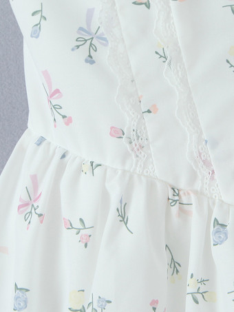 レースの裾とレースアップバックが特徴的な花柄ストラップレスミニドレス 2025