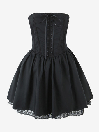 バターイエローのノースリーブ、レーストリム、バックレースアップのミニコルセットドレス 2025