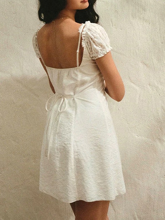 レース半袖ミニドレス（ホワイト）2025