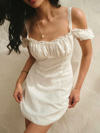 レース半袖ミニドレス（ホワイト）2025