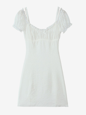 レース半袖ミニドレス（ホワイト）2025