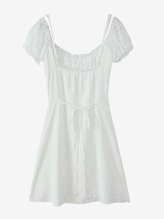 レース半袖ミニドレス（ホワイト）2025