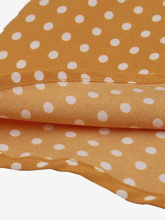 パフスリーブとフロントタイが付いた水玉模様のミディ丈ヴィンテージドレス 2025