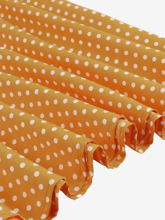 パフスリーブとフロントタイが付いた水玉模様のミディ丈ヴィンテージドレス 2025